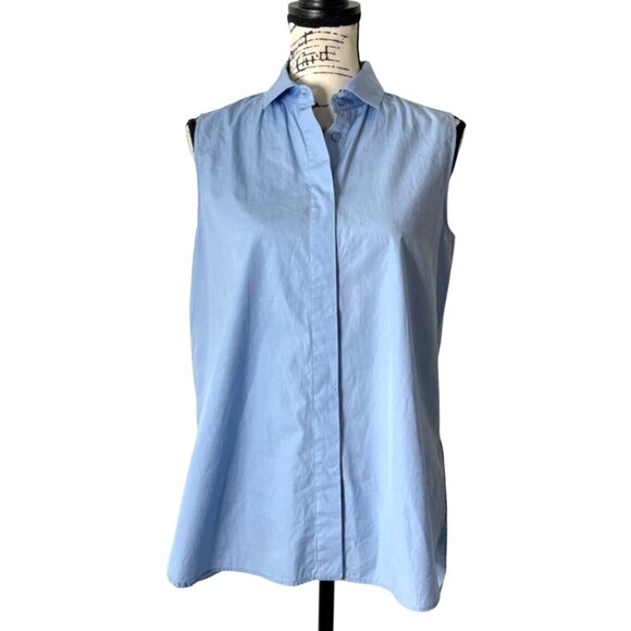 Max Mara Weekend Top Sleeveless Button-Up Light Blue Embroider Butterfly Size M - Picture 1 of 7
